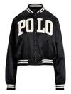 Polo Ralph Lauren Logo Satin Bomber Jacket In Black