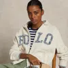 Polo Ralph Lauren Logo Cotton Zip-up Sweater In Cream/blue Multi