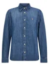 Polo Ralph Lauren Blue Shirt With Classic Collar And Pony Embroidery On The Front In Denim Woman In Blue