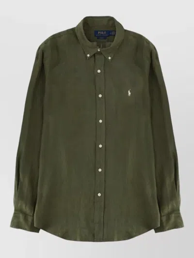 Polo Ralph Lauren Logo Shirt Long Sleeves Button Collar In Green