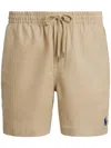 Polo Ralph Lauren Solid Color Mid Trunk Swim Trunks In Recycled Polyester With Pocket In Beige