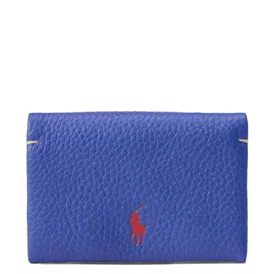 Polo Ralph Lauren Logo Stamp Snap Leather Wallet In Blue