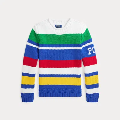 POLO RALPH LAUREN LOGO STRIPED COTTON SWEATER