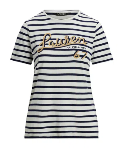 Polo Ralph Lauren Logo Striped Jersey T-shirt In White/blue