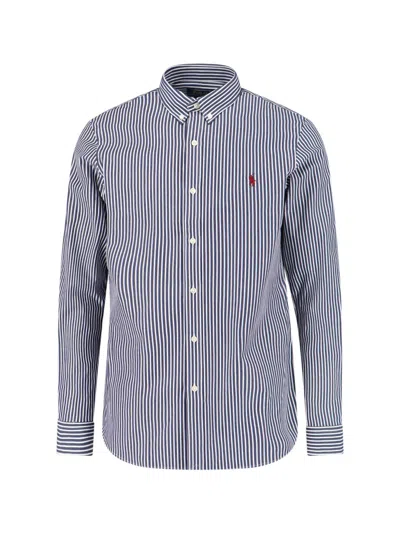 Polo Ralph Lauren Logo Striped Shirt In Blue