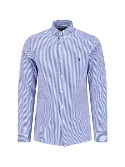 Polo Ralph Lauren Logo Striped Shirt In Blue