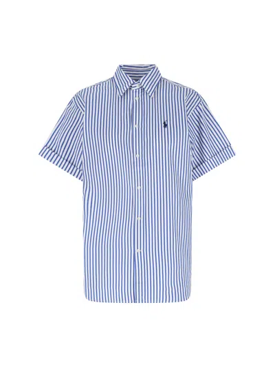 Polo Ralph Lauren Logo Striped Shirt In Light Blue
