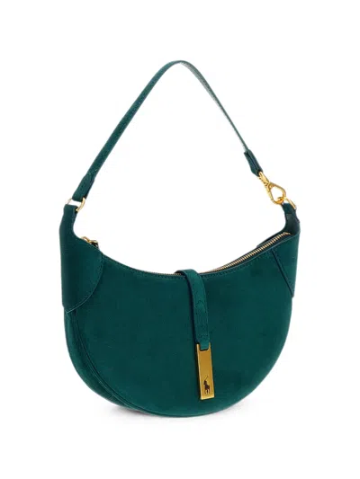 Polo Ralph Lauren Logo Suede Shoulder Bag In Green