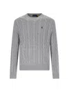 Polo Ralph Lauren Grey Crewneck Sweater With Pony Embroidery On The Front And Woven Knit In Cotton Man In Gray