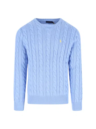 Polo Ralph Lauren Driver Logo-embroidered Cable-knit Cotton Sweater In Blue