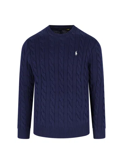 Polo Ralph Lauren Cotton Sweater With Embroidered Logo On The Front In Blue