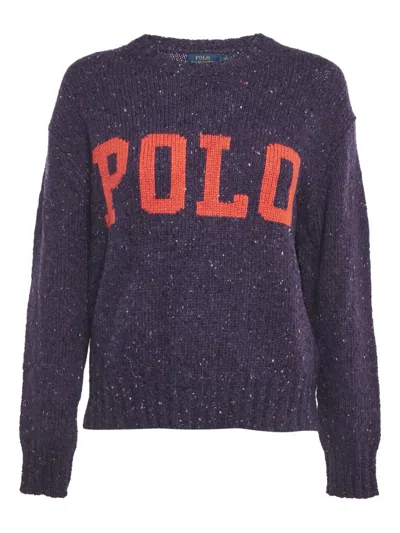 Pre-owned Polo Ralph Lauren Logo Sweater In Purple