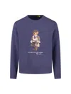 Polo Ralph Lauren Navy Blue Cotton Blend Sweatshirt With Iconic Bear Logo In Blue