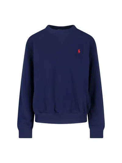 Polo Ralph Lauren Womens Logo-embroidery Crewneck Cotton-blend Jersey Sweatshirt Cruise Navy Xs In Blue