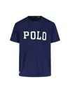 Polo Ralph Lauren Blue Crewneck T-shirt With Logo Lettering On The Fornt And Pony Embroidery On The Front