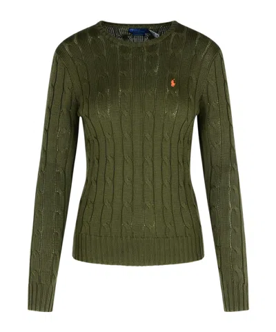 Polo Ralph Lauren V-neck High Shine Silk Cable Knit Sweater In Green