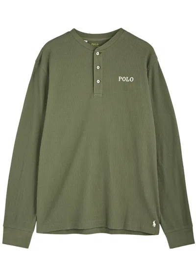 Polo Ralph Lauren Logo Waffle-knit Pyjama Top In Khaki