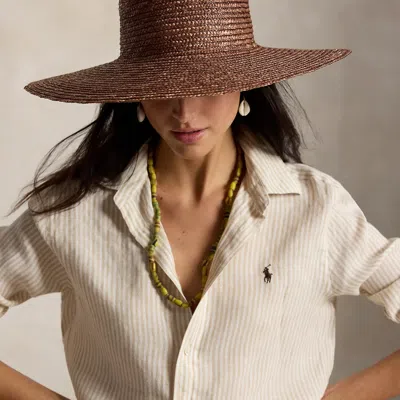 Polo Ralph Lauren Logo Wide-brim Straw Sun Hat In Brown In Gray