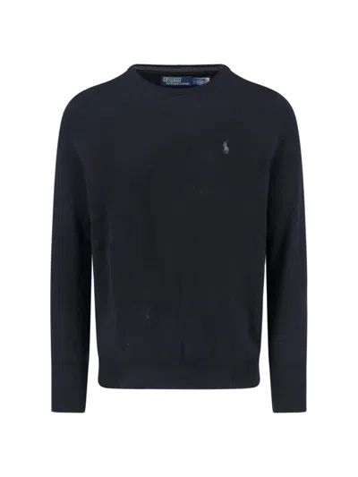 Polo Ralph Lauren Long Sleeve Crew Neck Sweater With Ribbed Cuffs In Blue