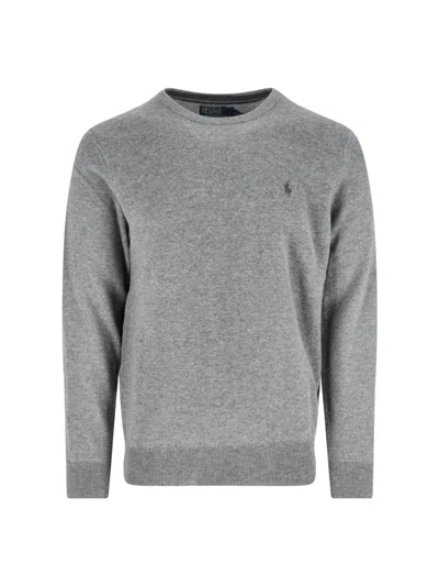 Polo Ralph Lauren Logo Wool Sweater In Gray