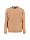 Polo Ralph Lauren Tailored Brown Sweater With Ribbed Cuffs And Sophisticated Logo In Sand