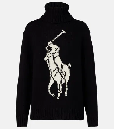 Polo Ralph Lauren Logo Wool Turtleneck Sweater In Black