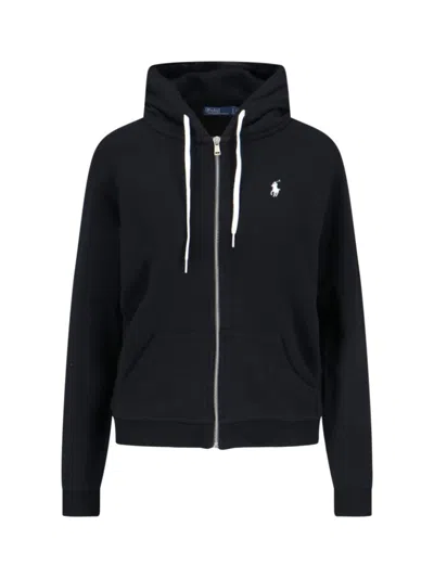 POLO RALPH LAUREN LOGO ZIP HOODIE - BLACK