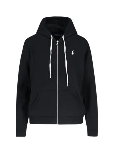 POLO RALPH LAUREN LOGO ZIP HOODIE - BLACK