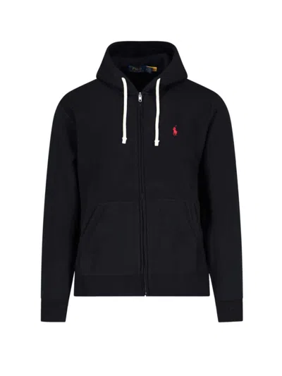 Full Zip Hoodie With Ribbed Side Panels In Black from Monti Boutique