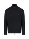 Polo Ralph Lauren Black Cardigan With High Neck And Pony Embroidery On The Front In Wool Man In Black