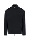 Polo Ralph Lauren Black Cardigan With High Neck And Pony Embroidery On The Front In Wool Man In Black