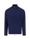 Polo Ralph Lauren Blue Cardigan With High Neck And Pony Embroidery On The Front In Blue