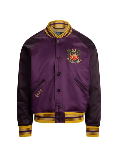 Polo Ralph Lauren Embroidered Cotton-blend Satin Bomber Jacket In Pink