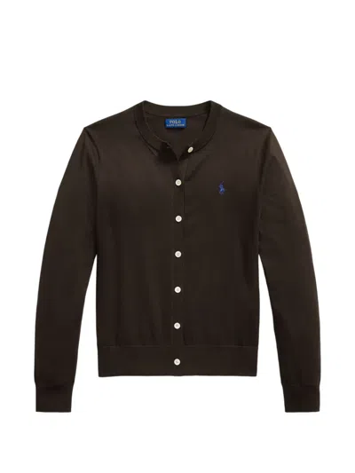 Polo Ralph Lauren Logo-embroidered Button-front Cardigan In Brown