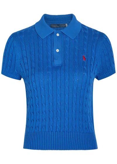 Polo Ralph Lauren Logo-embroidered Cable-knit Cotton Polo Top In Blue