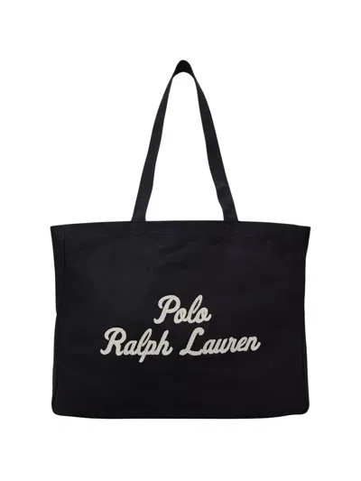 Polo Ralph Lauren Logo-embroidered Canvas Tote Bag In Black