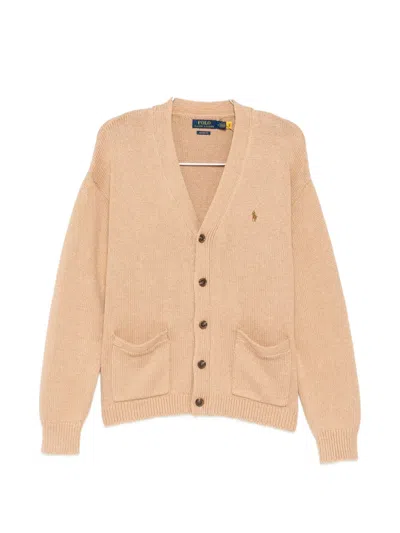 Polo Ralph Lauren Logo-embroidered Cardigan In Brown