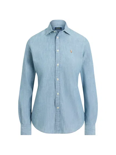 Polo Ralph Lauren Logo-embroidered Chambray Shirt In Blue