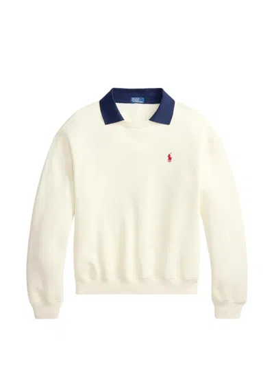 Polo Ralph Lauren Logo-embroidered Contrast-collar Sweater In Neutral