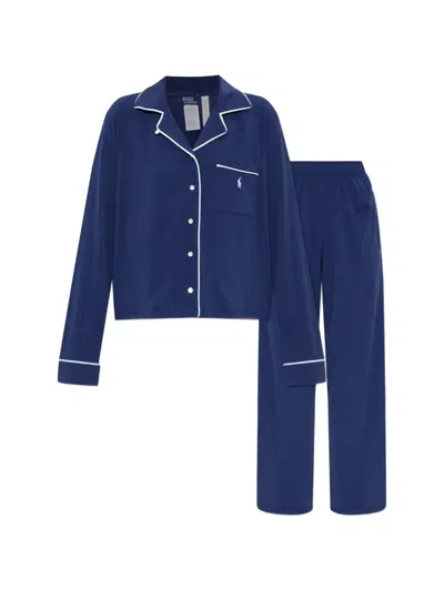 Polo Ralph Lauren Logo-embroidered Contrast-trim Pajama In Blue