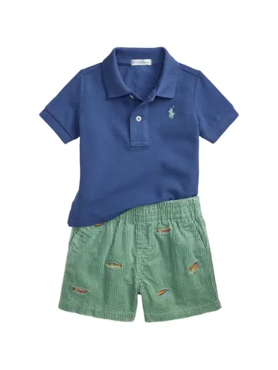 Polo Ralph Lauren Babies' Logo-embroidered Corduroy Cotton Polo And Shorts Set In Blue
