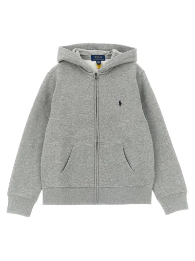 Polo Ralph Lauren Logo-embroidered Cotton Blend Hoodie In Gray
