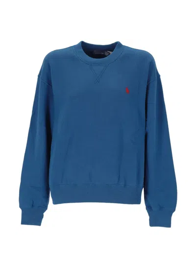 Polo Ralph Lauren Logo-embroidered Crew-neck Sweatshirt In Blue