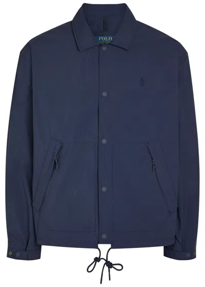 Polo Ralph Lauren Logo-embroidered Crinkled Shell Windbreaker Jacket In Blue