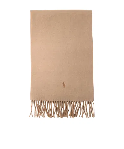 Polo Ralph Lauren Logo-embroidered Fringed Scarf In Yellow