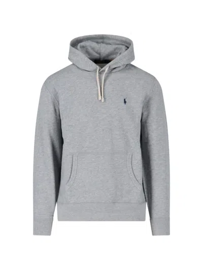 Polo Ralph Lauren Heather Grey Hoodie With Drawstring And Embroidered Logo In Gray