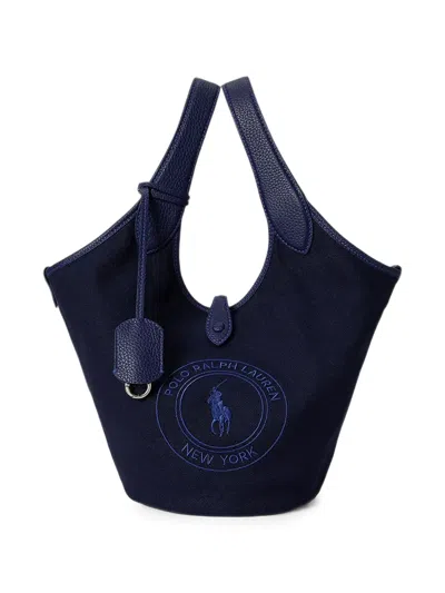 Polo Ralph Lauren Logo-embroidered Leather-trim Tote Bag In Blue