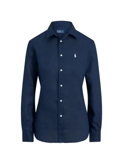 Polo Ralph Lauren Logo-embroidered Linen Shirt In Blue