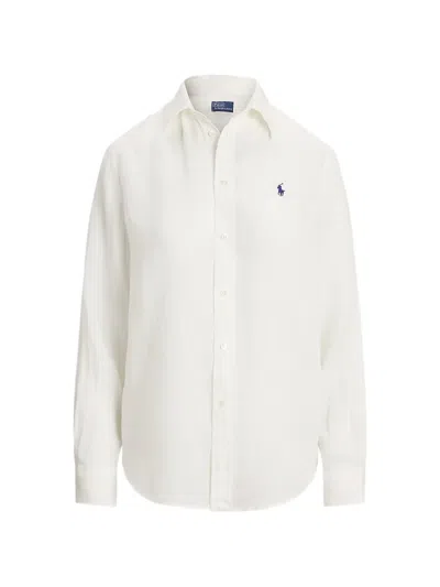 Polo Ralph Lauren Logo-embroidered Linen Shirt In White