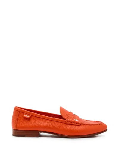 Polo Ralph Lauren Logo-embroidered Pebbled Loafers In Orange
